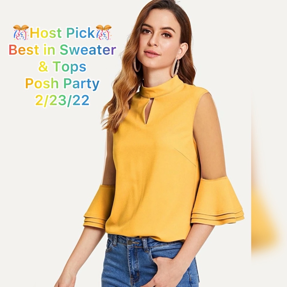Keyhole Neck Mesh Layered Sleeve Top